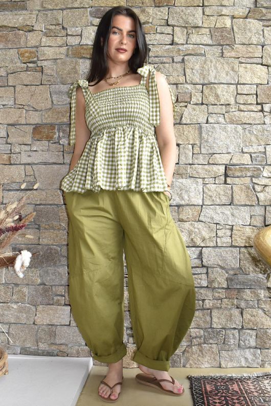 Nonni Gingham Bandeau Cami Olive